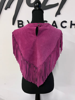 Fuchsia Suede Fringe Poncho