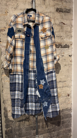 Custom Multi Plaid Stars + Denim Duster
