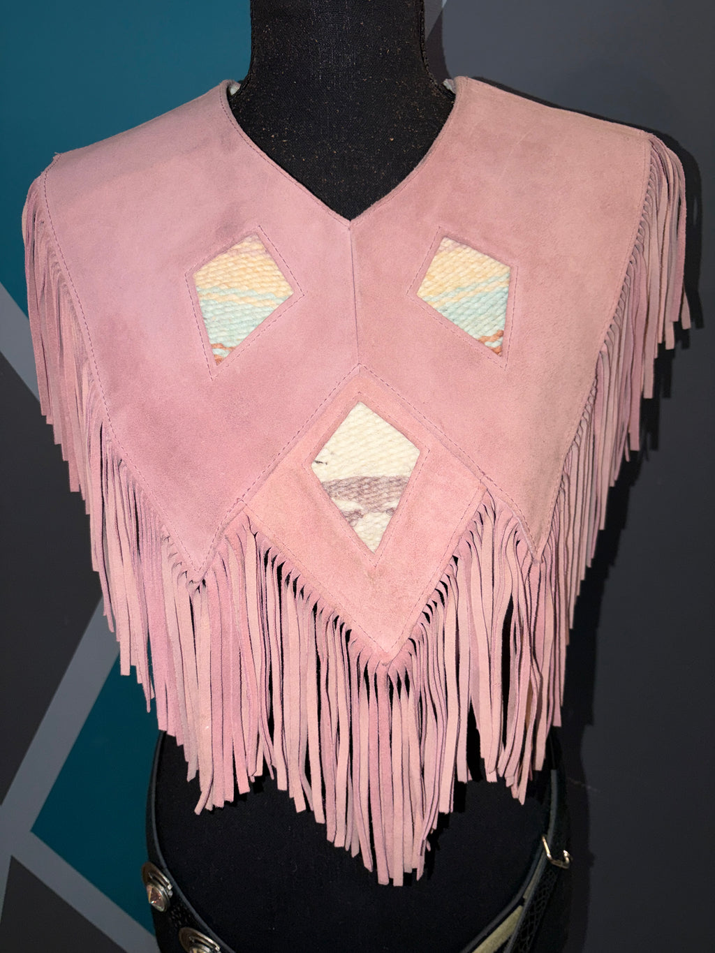Crochet Diamonds Pink Suede Fringe Poncho - The Vault by Sacha