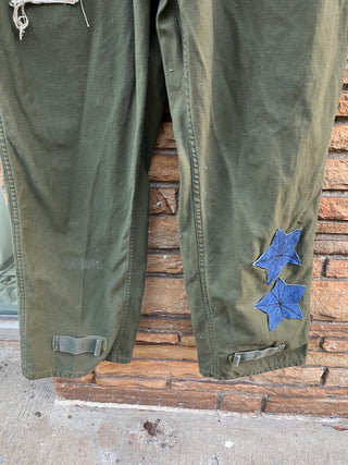 Custom Denim Stars Patchwork Utility Jumpsuit