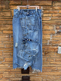 Custom Reworked Denim Skirt 34 inch waist stretch
