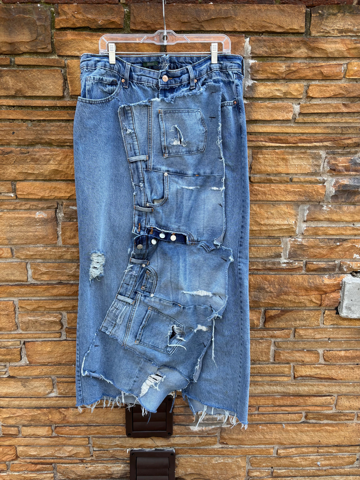 Custom Reworked Denim Skirt 34 inch waist stretch