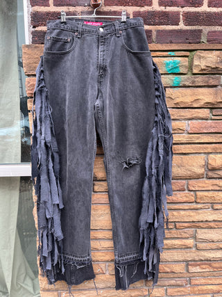 Custom Distressed Gray Fringe Chaps