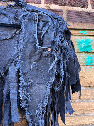 Custom Black 2 Pocket Fringe Denim Poncho - The Vault by Sacha