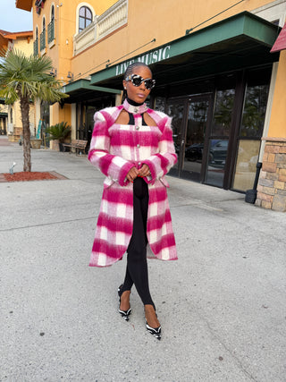 Magenta Mohair Cut out Coat