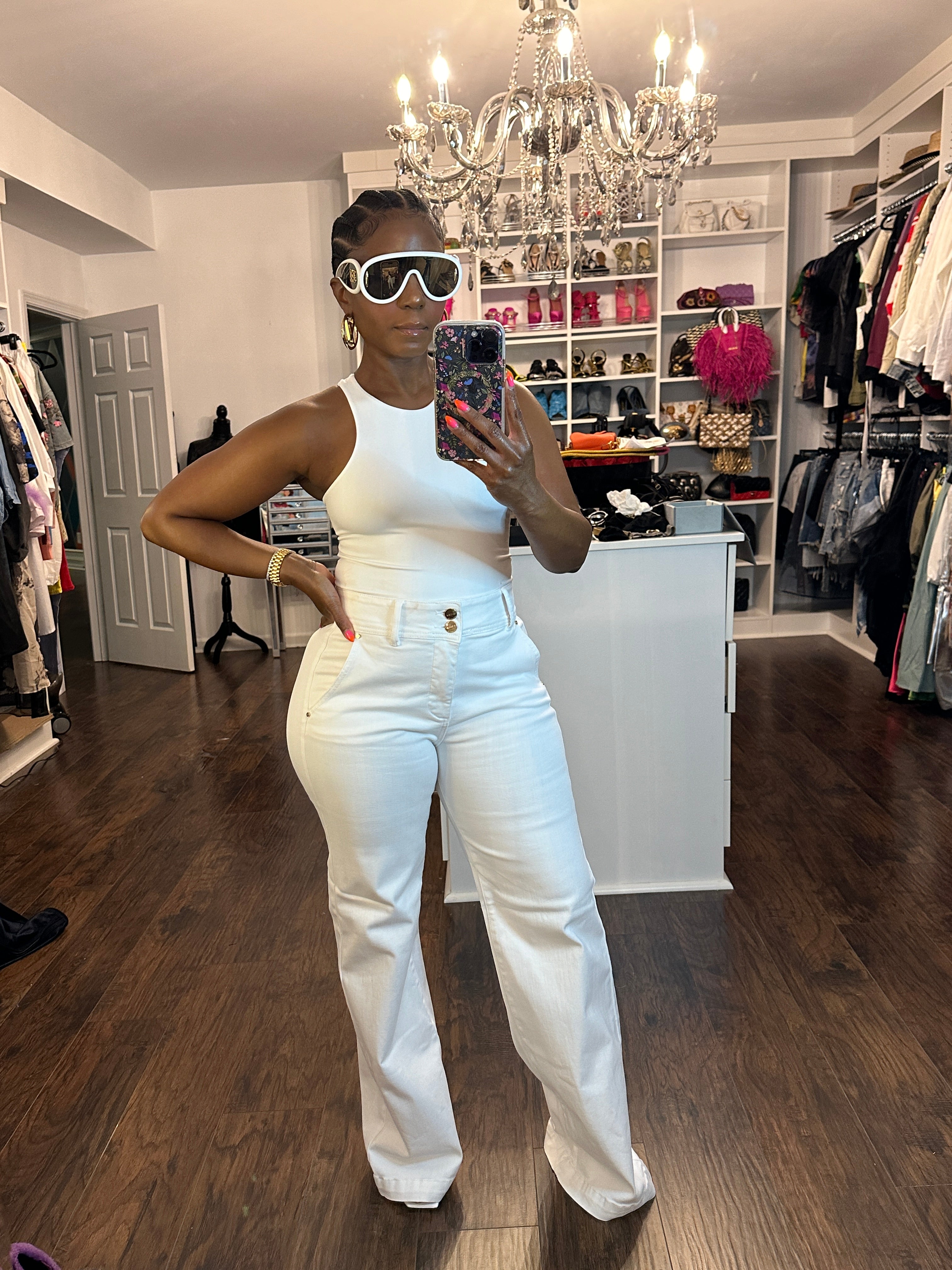 Golden buttons Wide Leg Trouser Jeans - The Vault by Sacha