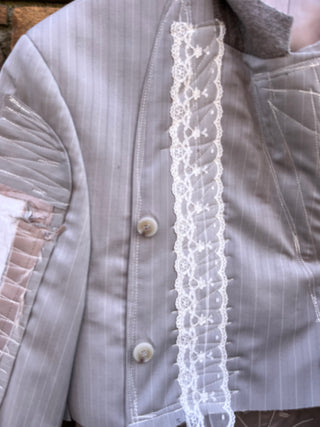 Custom Gray Pinstripe Lace Crop Blazer