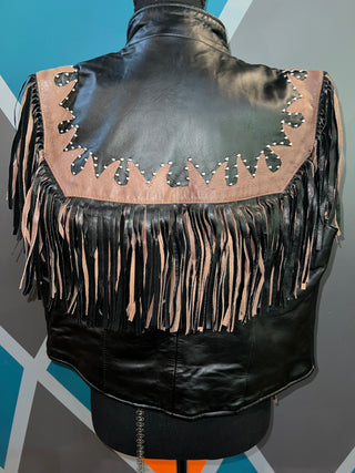 Genuine Leather + Fringe Studded Vest