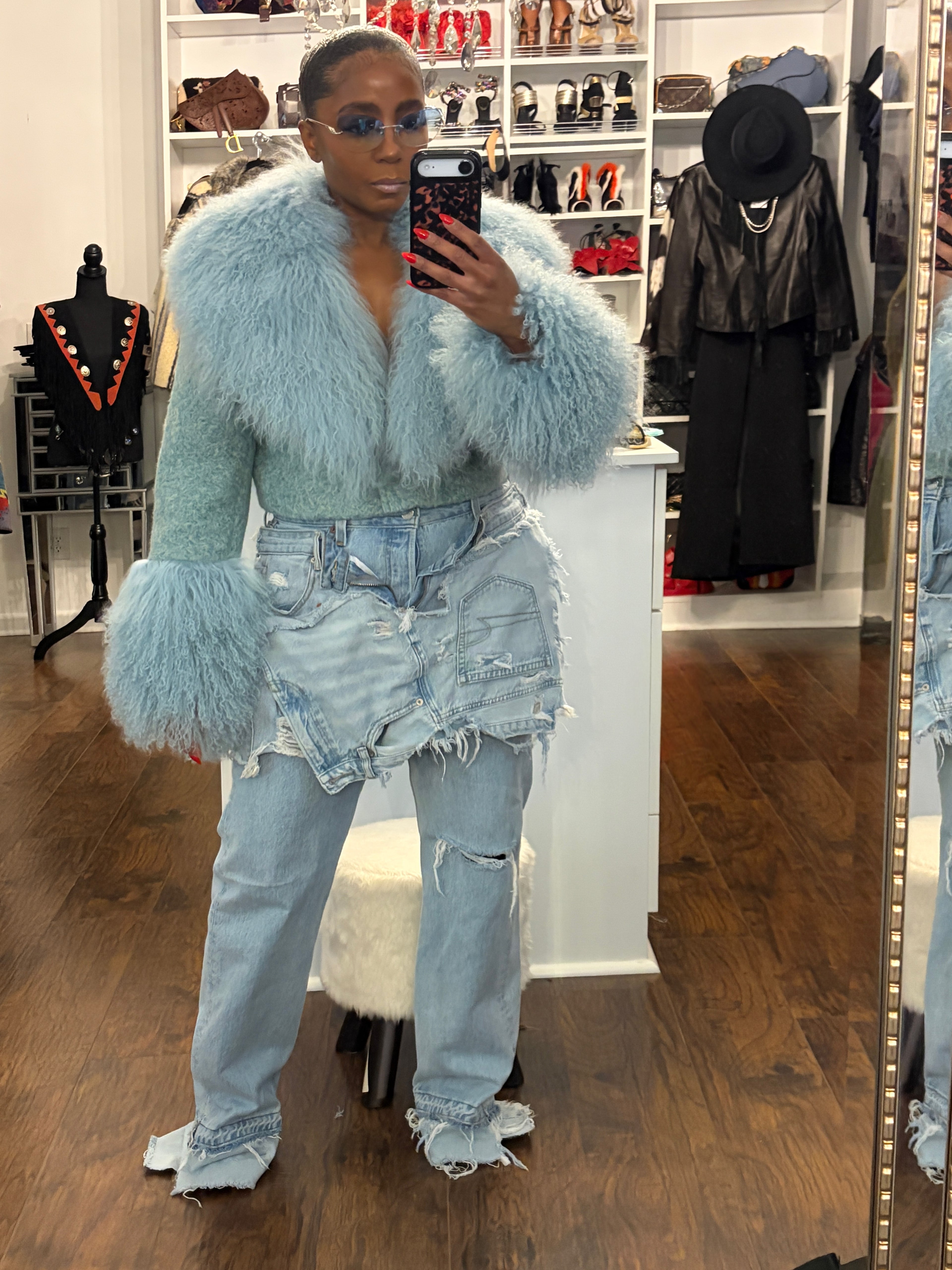 Ice Blue Mongolian Fur Jacket ￼ - The Vault by Sacha