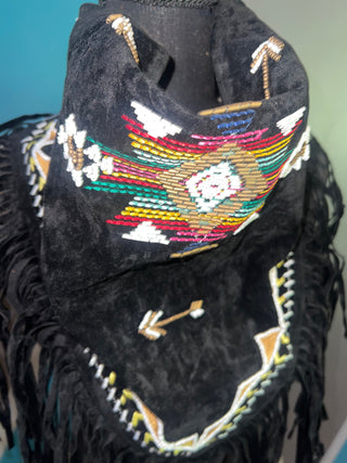 Velvet Embroidered Fringe Poncho
