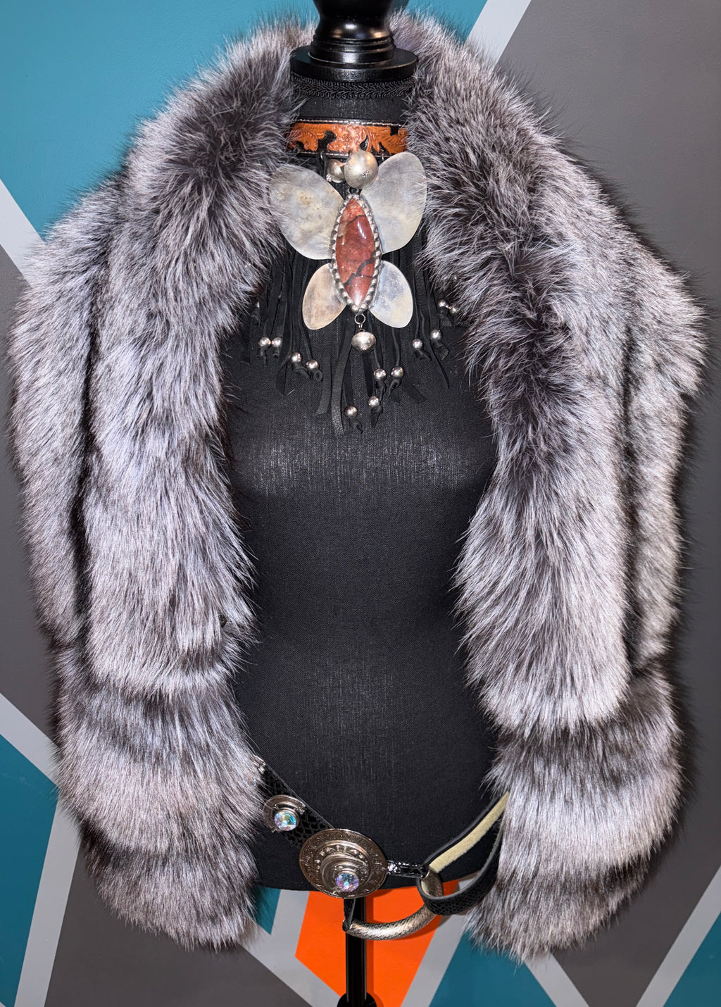 Grey Red Fox Fur Scarf w/pockets - The Vault by Sacha