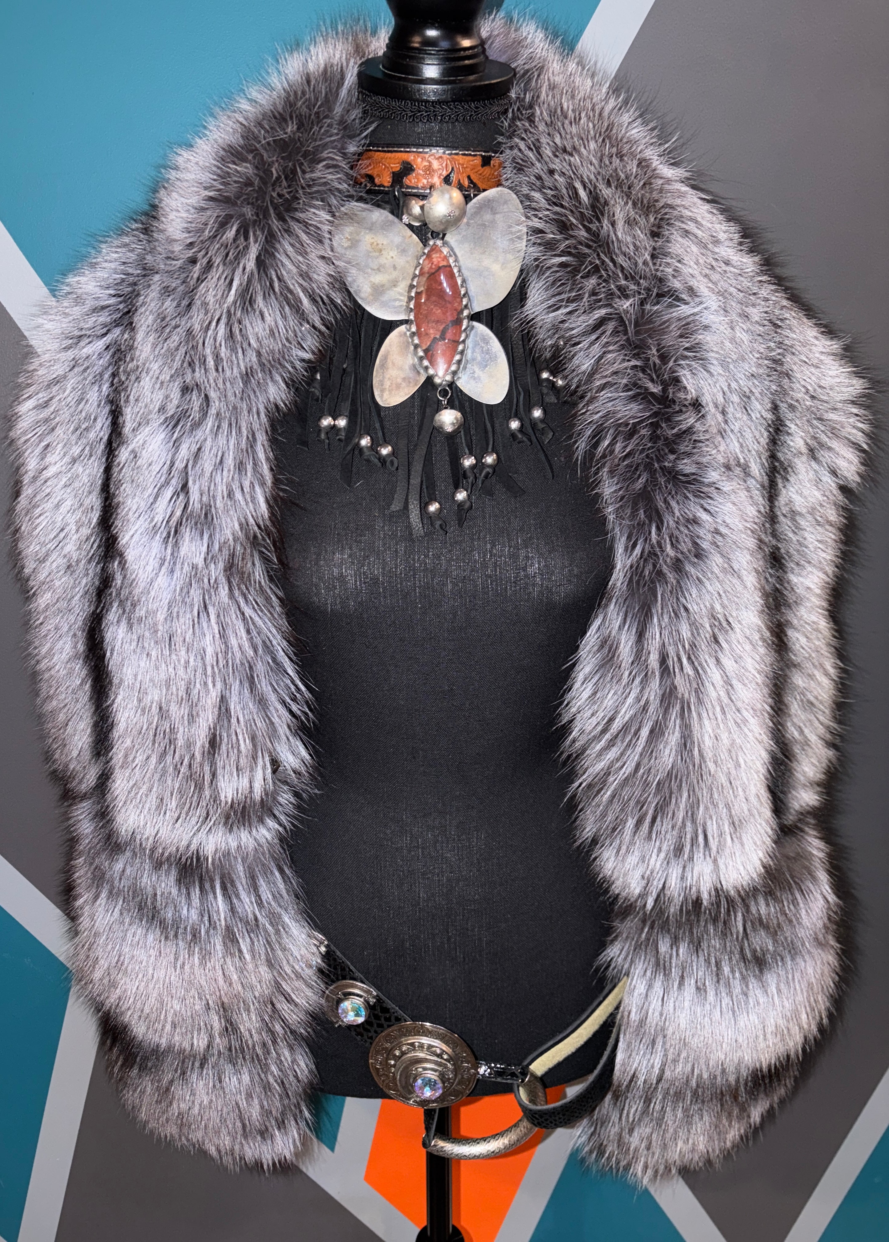 Grey Red Fox Fur Scarf w/pockets - The Vault by Sacha