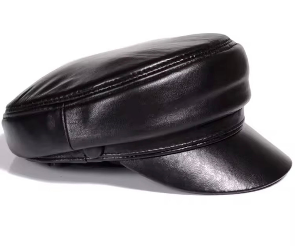 Genuine Leather Midnight News Boy Cap Hat - The Vault by Sacha