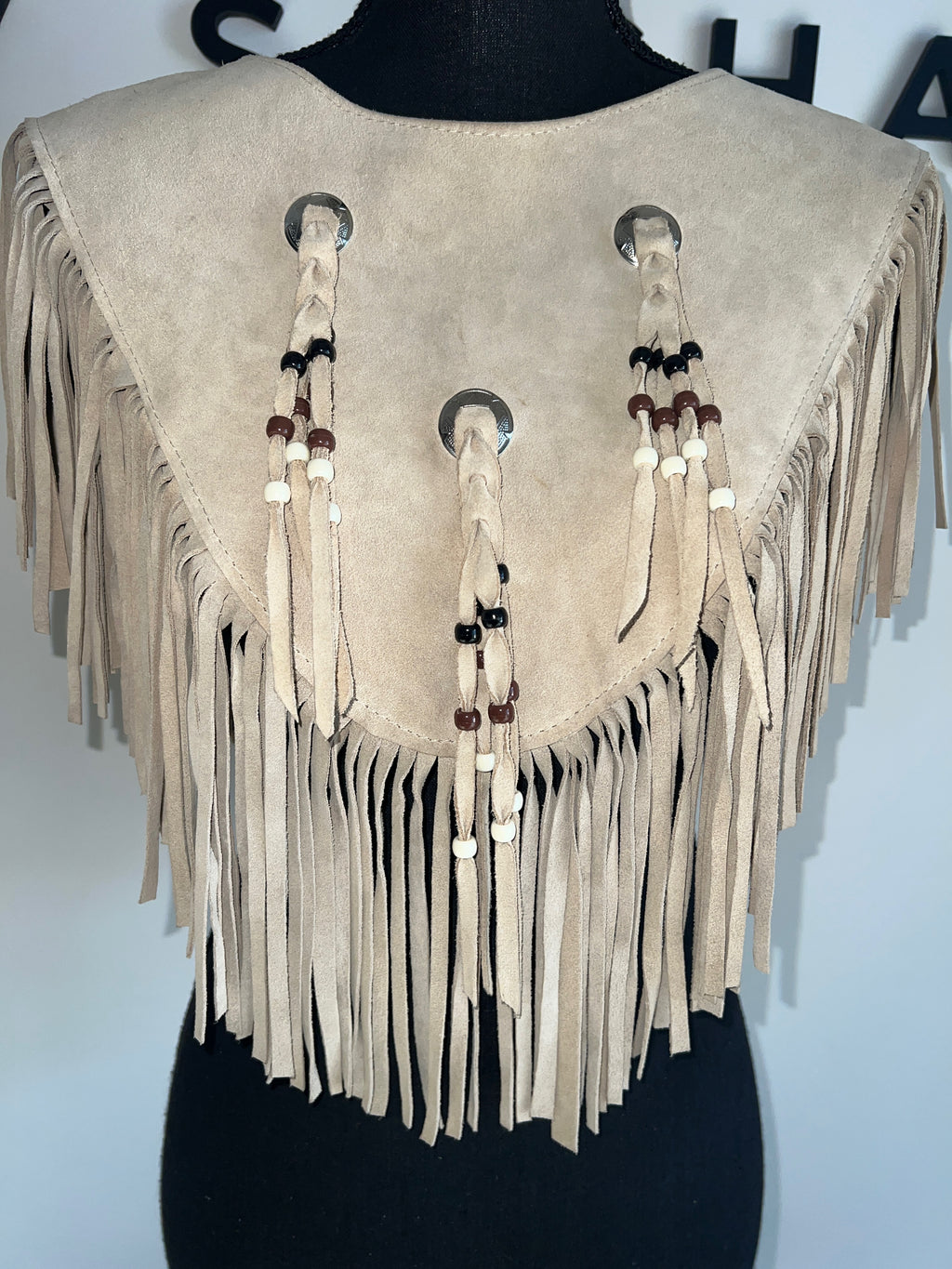 Tan 3 Bead Fringe Poncho - The Vault by Sacha