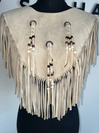 Tan 3 Bead Fringe Poncho - The Vault by Sacha
