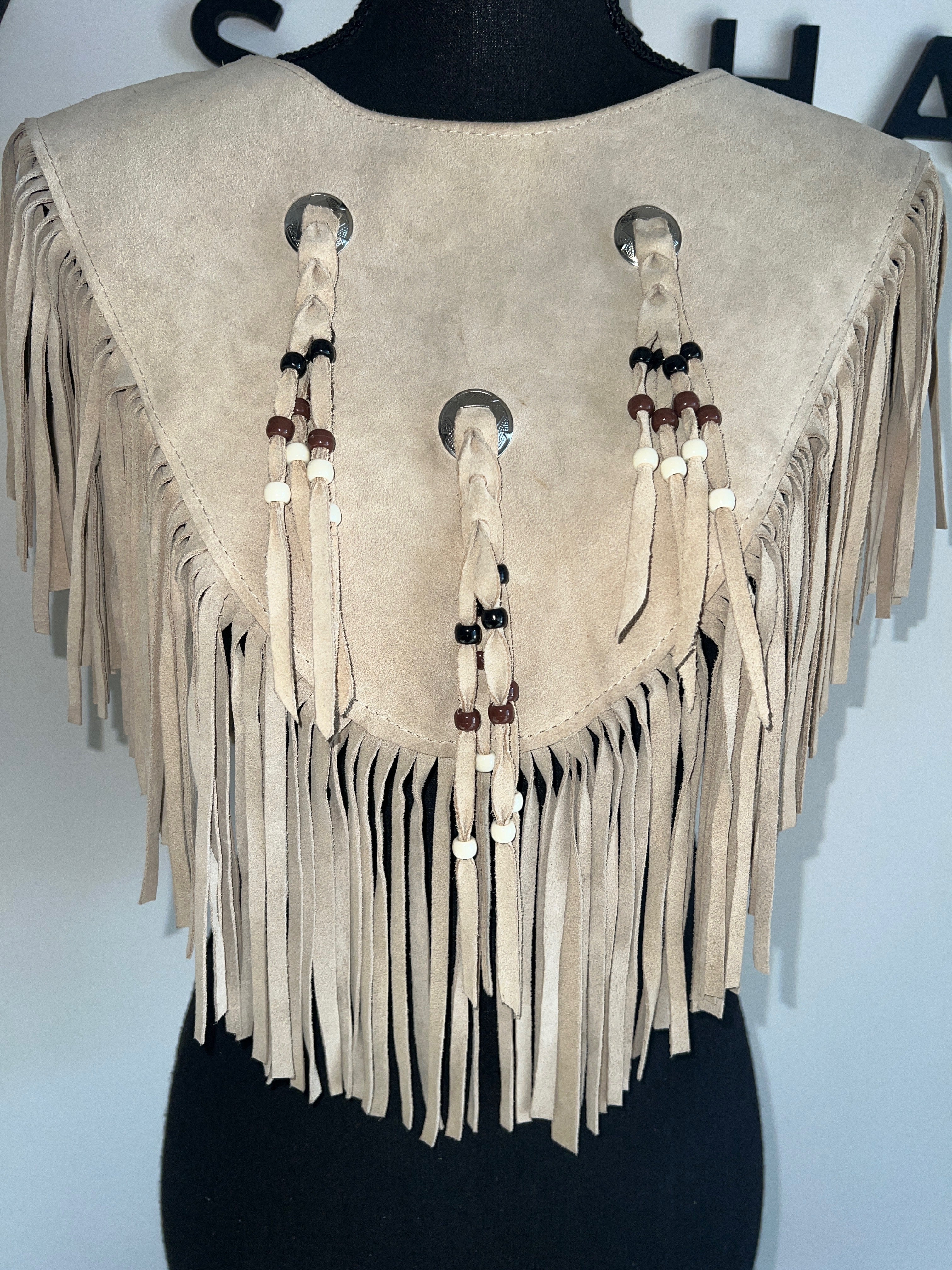 Tan 3 Bead Fringe Poncho - The Vault by Sacha