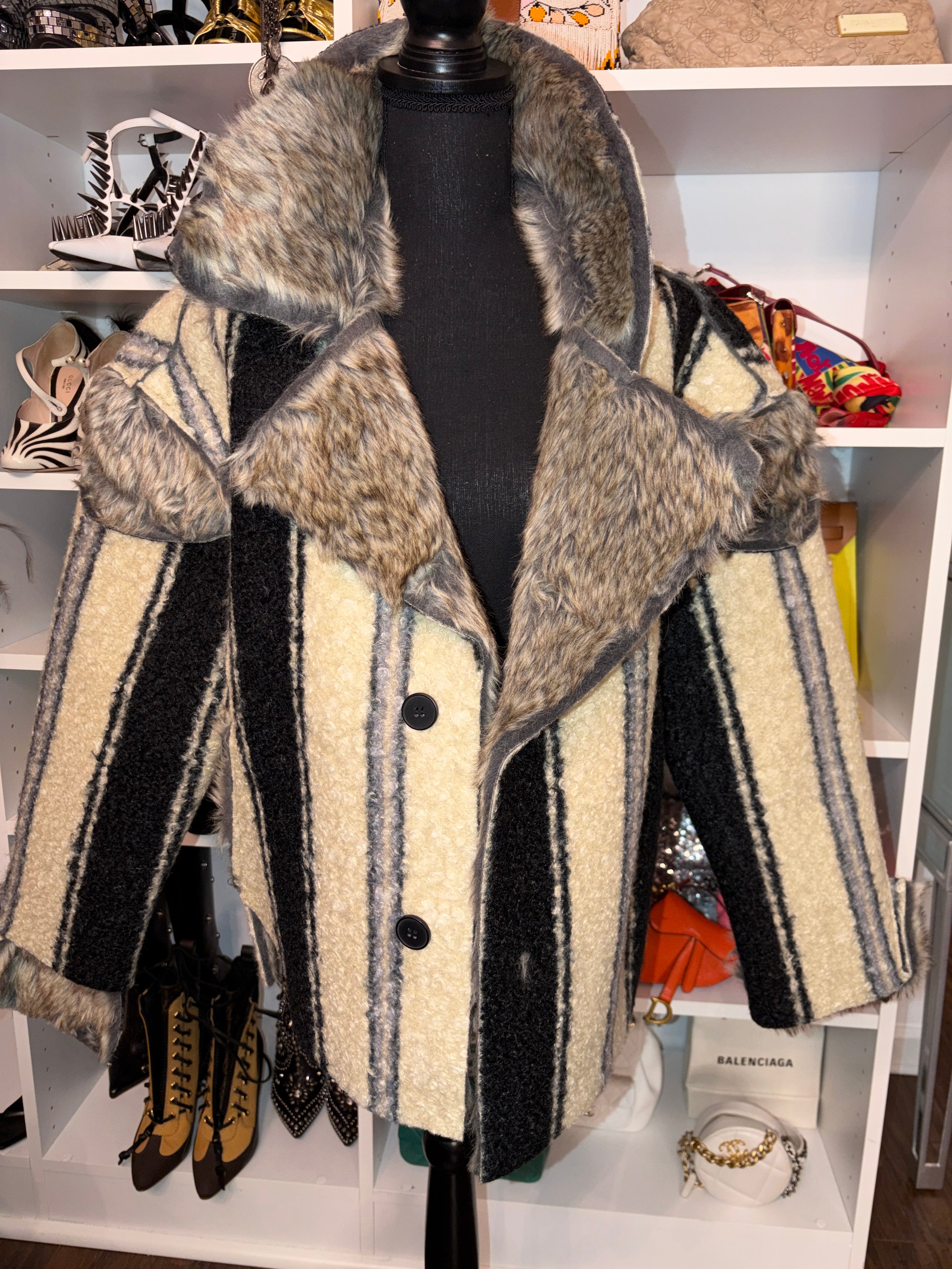 Reversible Shearling Tweed Coat - The Vault by Sacha