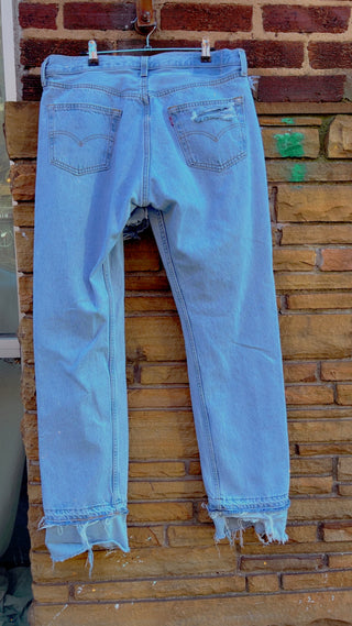 Custom Light Wash Double Distressed Denim