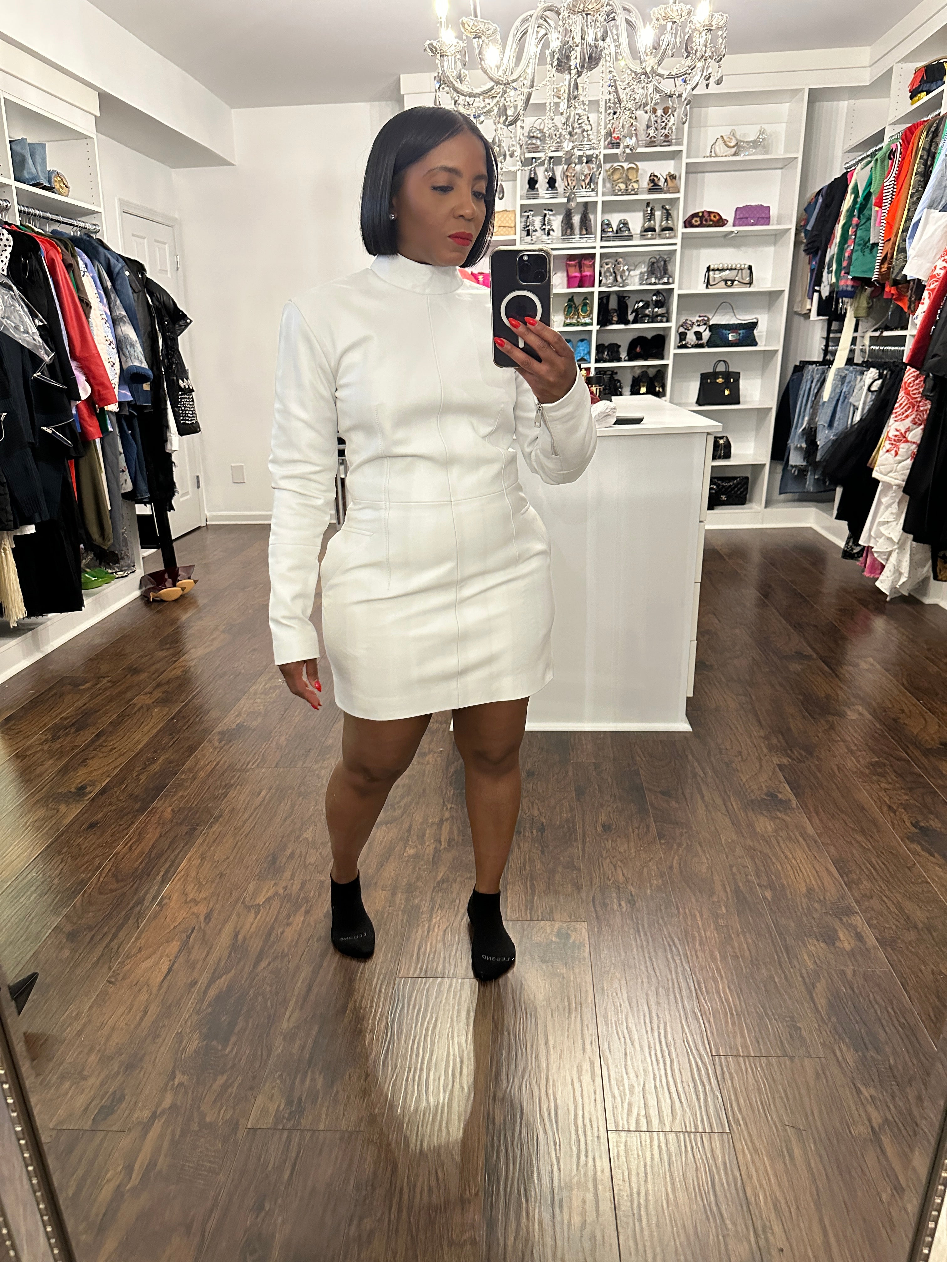 White leather mini dress w Pockets