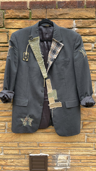 Custom Pinstripe Dark Gray Patchwork Hoodie