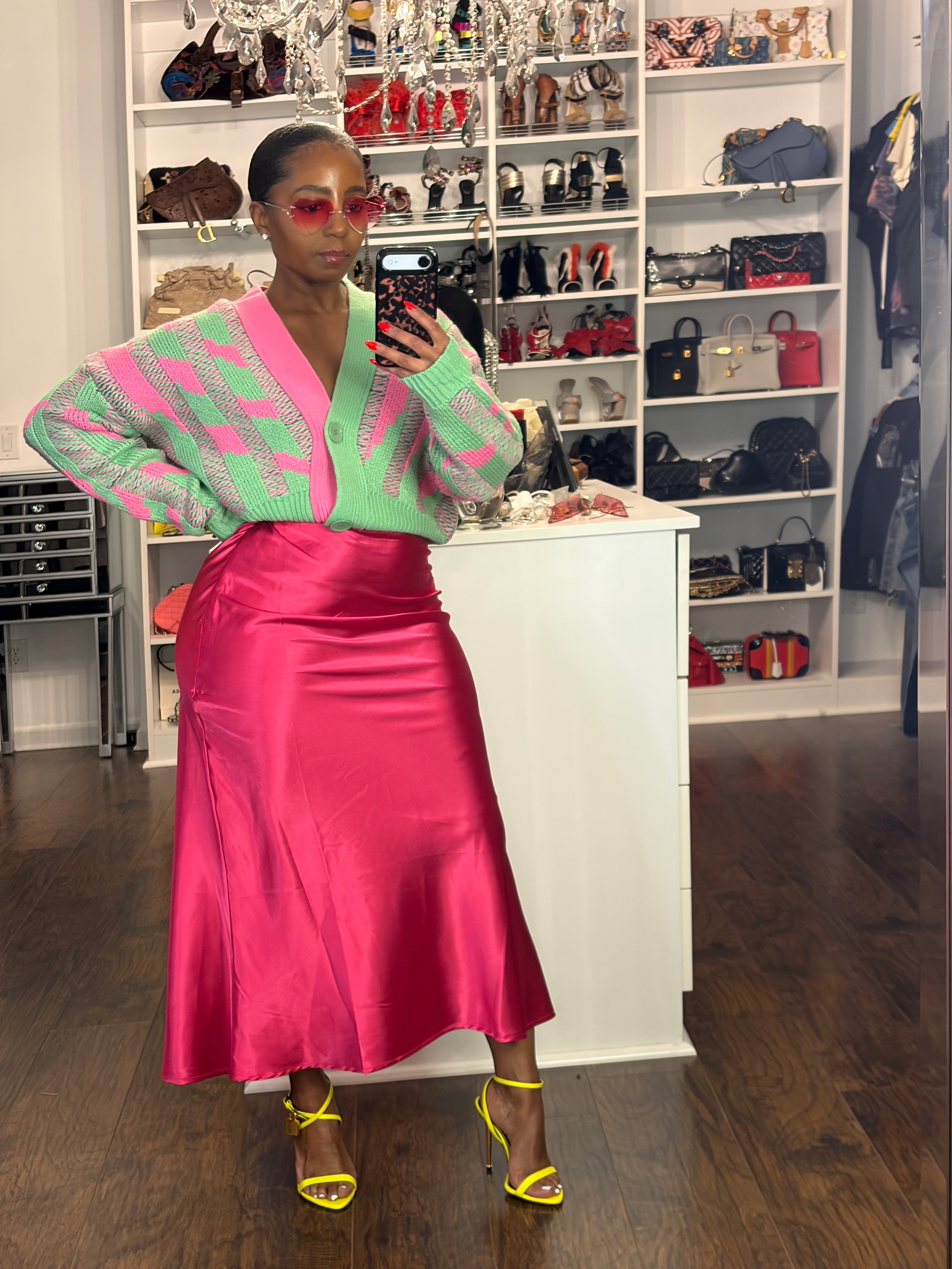 Hot Pink satin midi SKIRT💕 - The Vault by Sacha