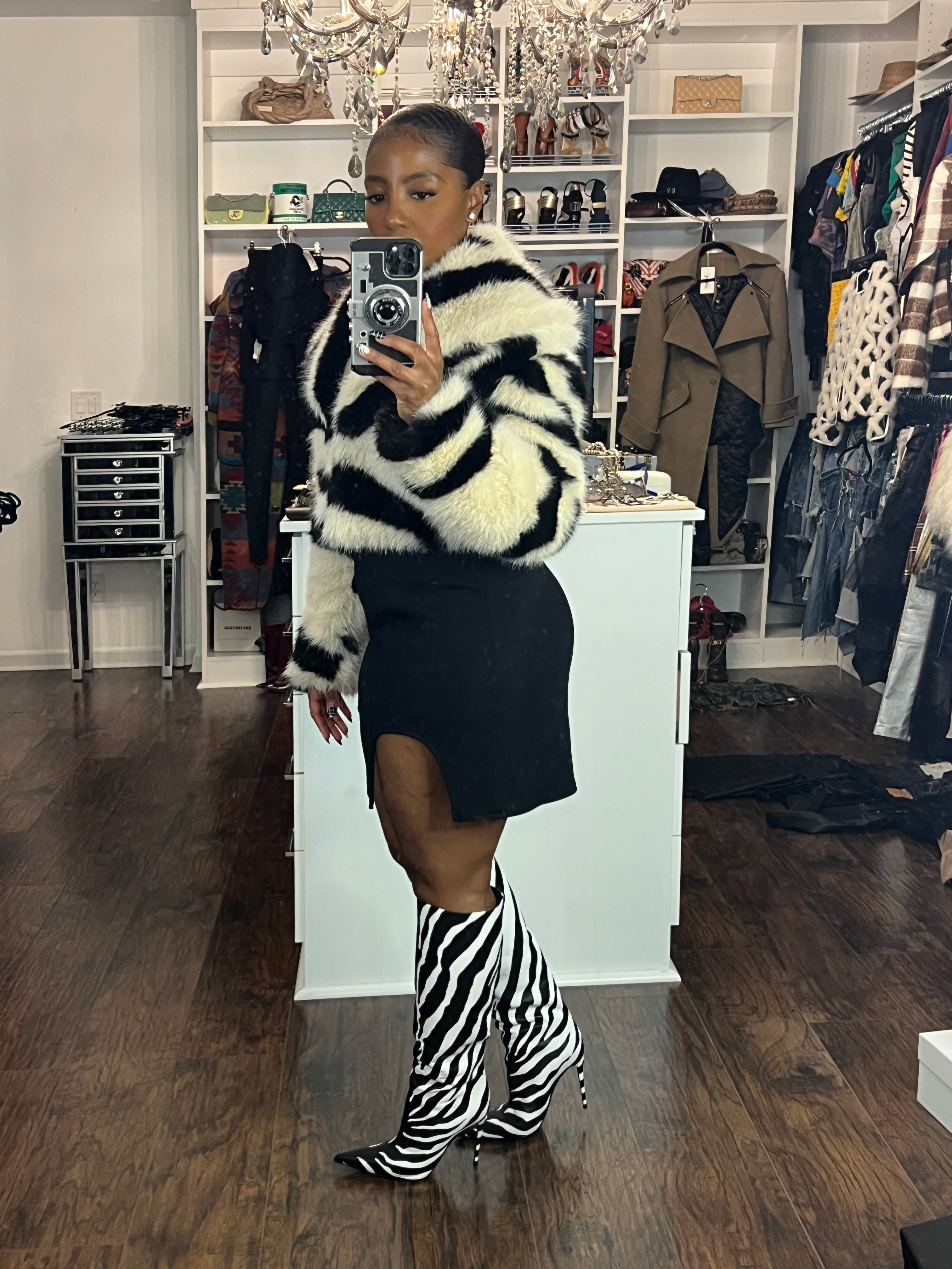 Zebra Crop Fur Jacket - The Vault by Sacha