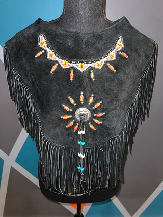 Beaded Sunstar Suede Fringe Poncho