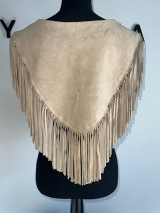 Tan 3 Bead Fringe Poncho - The Vault by Sacha