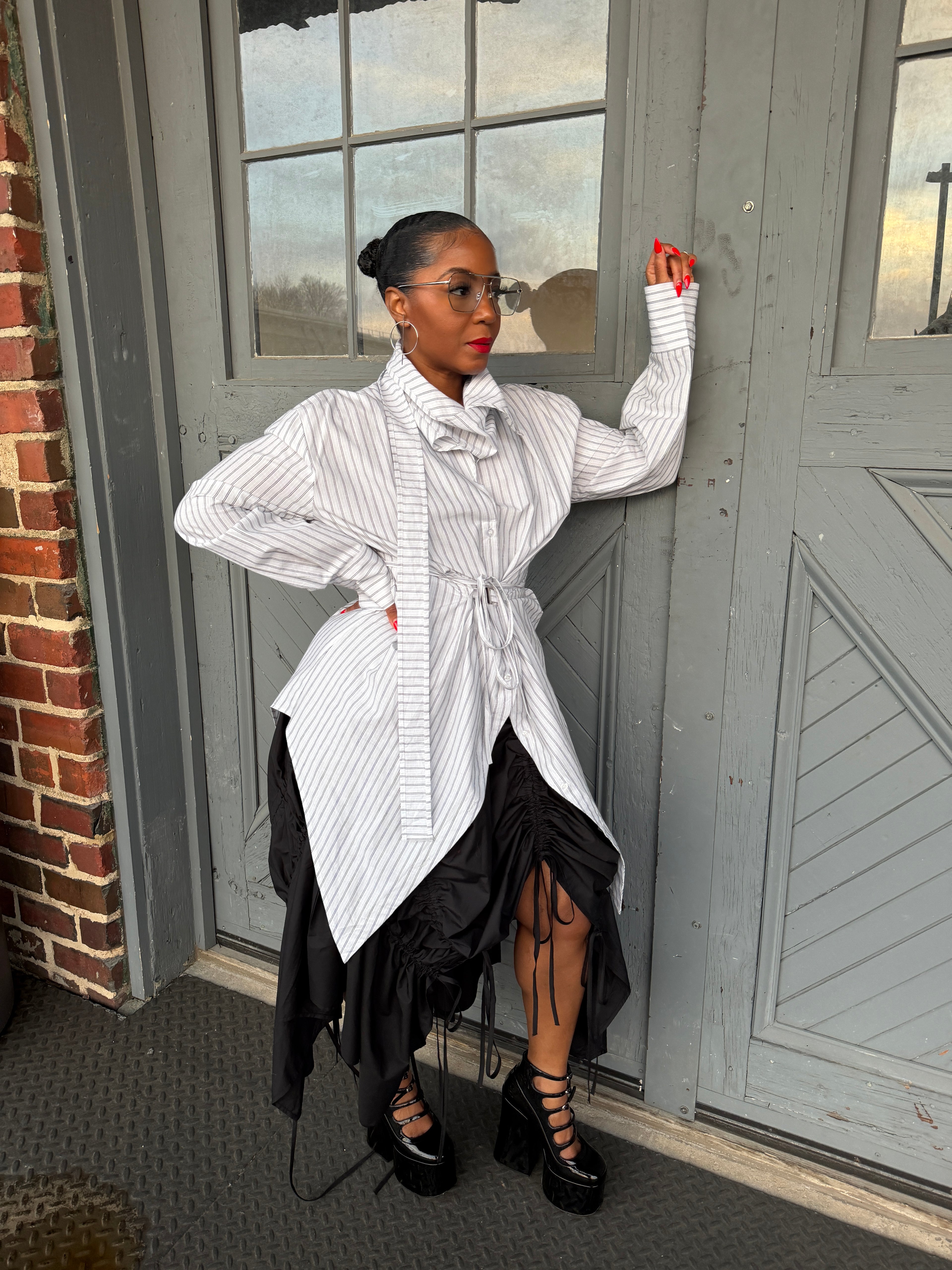 Pinstripe Tunic Shirt-Preorder - The Vault by Sacha