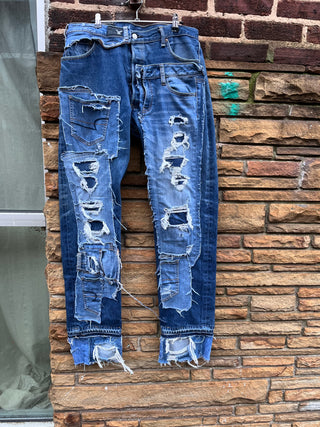 Custom Double Denim Distressed Jeans