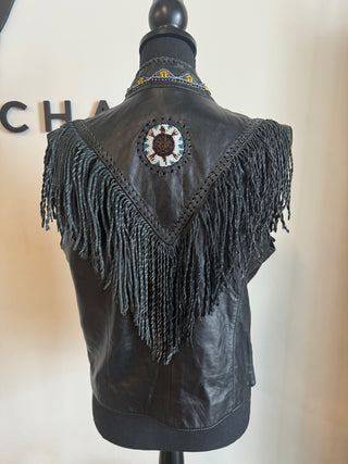 Twist Beaded Neck Leather Vest - The Vault by Sacha