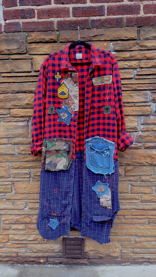 Custom Multi Plaid Red+ Blue Patchwork Duster