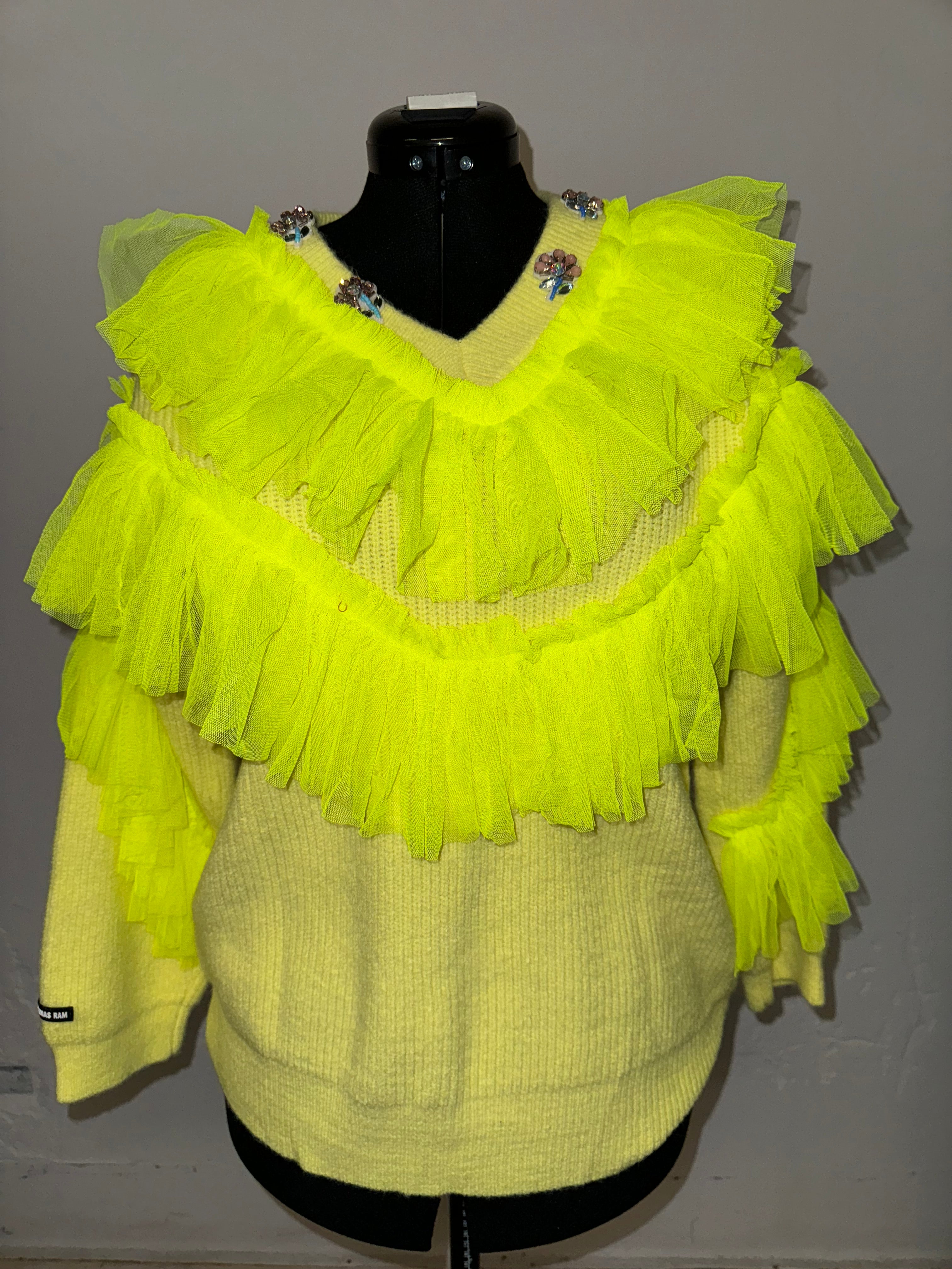 Neon Yellow Tulle Sweater (SMALL- MEDIUM)