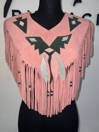 Pretty Pink Fringe Suede Poncho