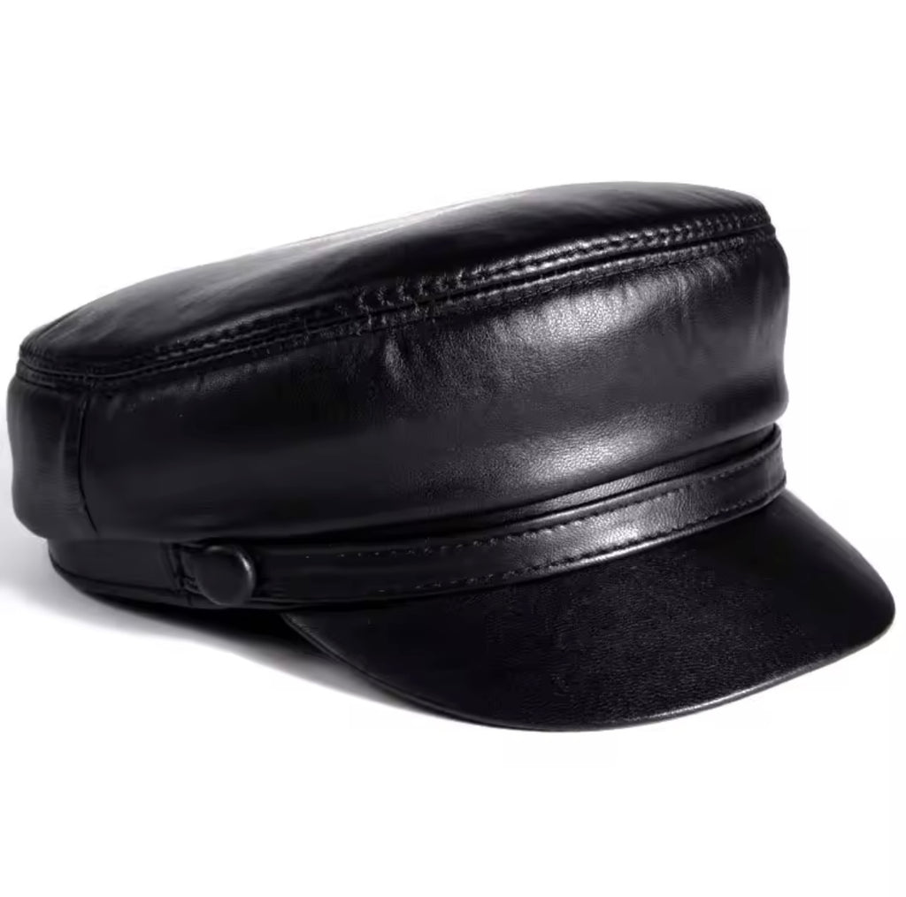Genuine Leather Midnight News Boy Cap Hat - The Vault by Sacha