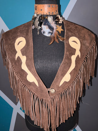Brown Suede Fringe Poncho