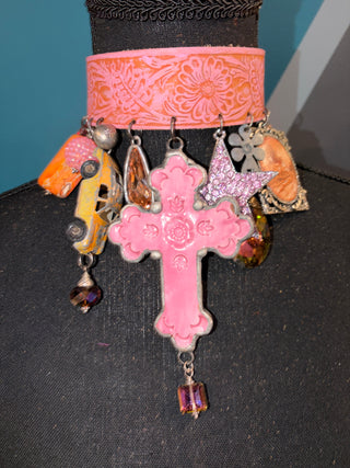 Pink Antique Cross Handmade Choker