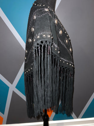 Embellished Studs Fringe Poncho
