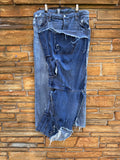 Custom Reworked Denim Skirt 30 inch waist stretch drawstring
