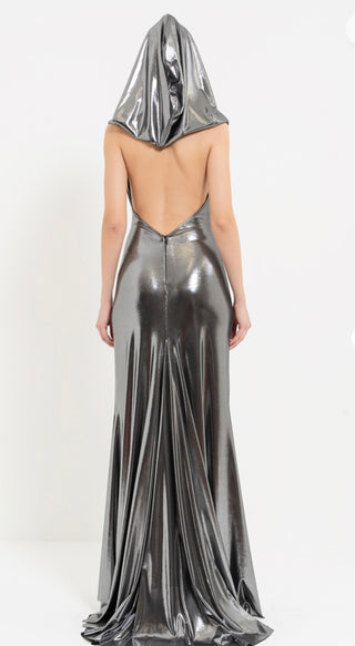 Gunmetal Metallic Hooded Dress