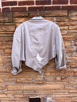 Custom Gray Pinstripe Lace Crop Blazer