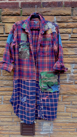 Custom Multi Plaid AIRFORCE Patchwork Duster