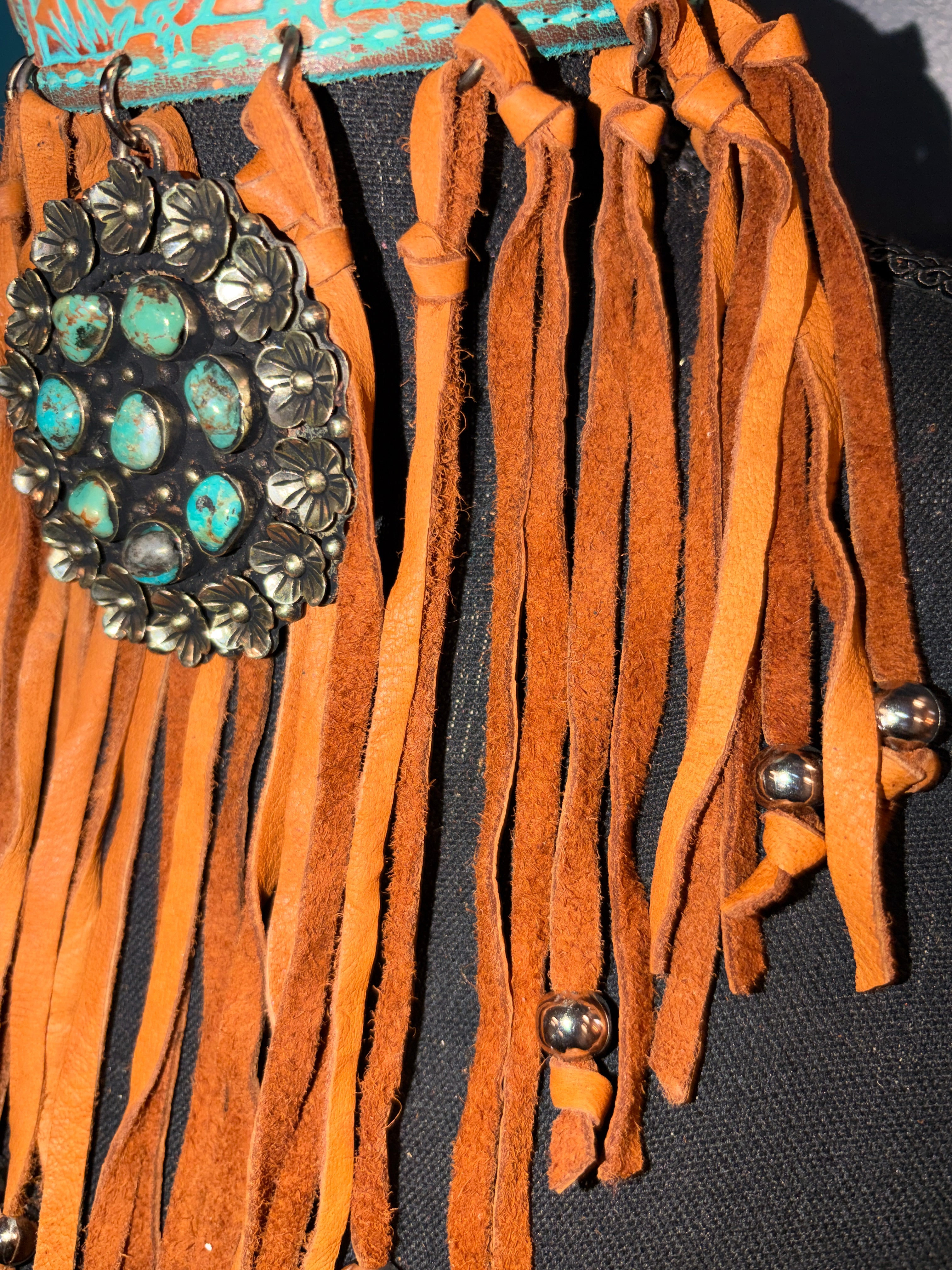 Turquoise Marble Fringe Handmade Leather Choker - The Vault by Sacha