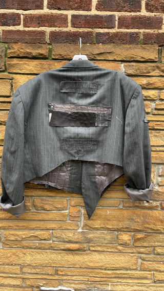 Custom Pinstripe Patchwork Crop Blazer