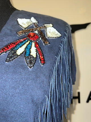 Sequin Chief Suede Fringe Poncho