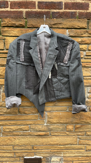 Custom Pinstripe Patchwork Crop Blazer