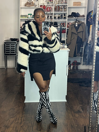 Zebra Crop Fur Jacket - The Vault by Sacha