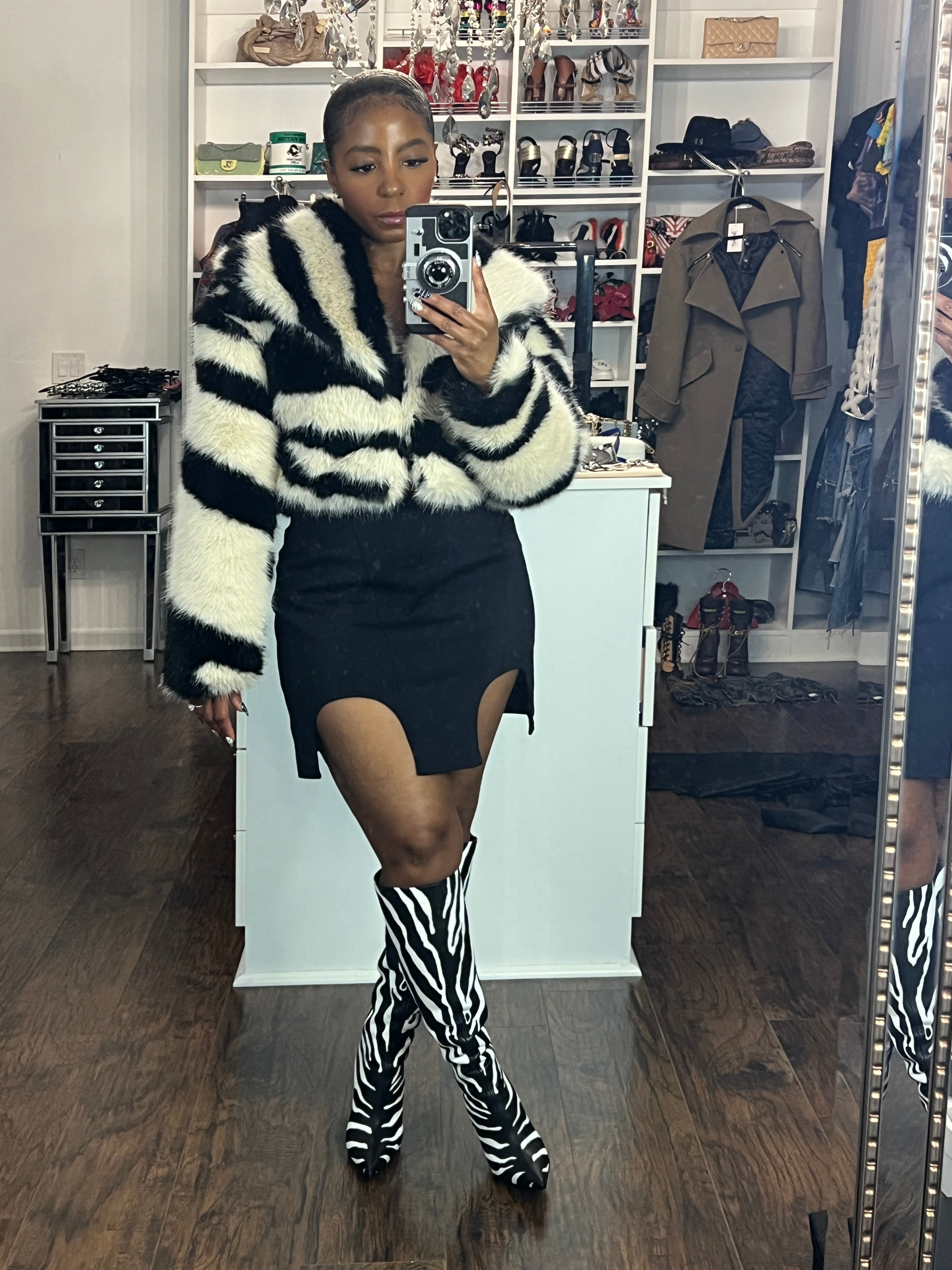 Zebra Crop Fur Jacket - The Vault by Sacha