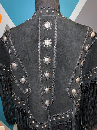 Embellished Studs Fringe Poncho