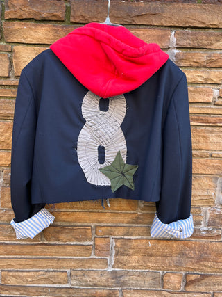 Custom Red Hoodie Patchwork Denim/Plaid